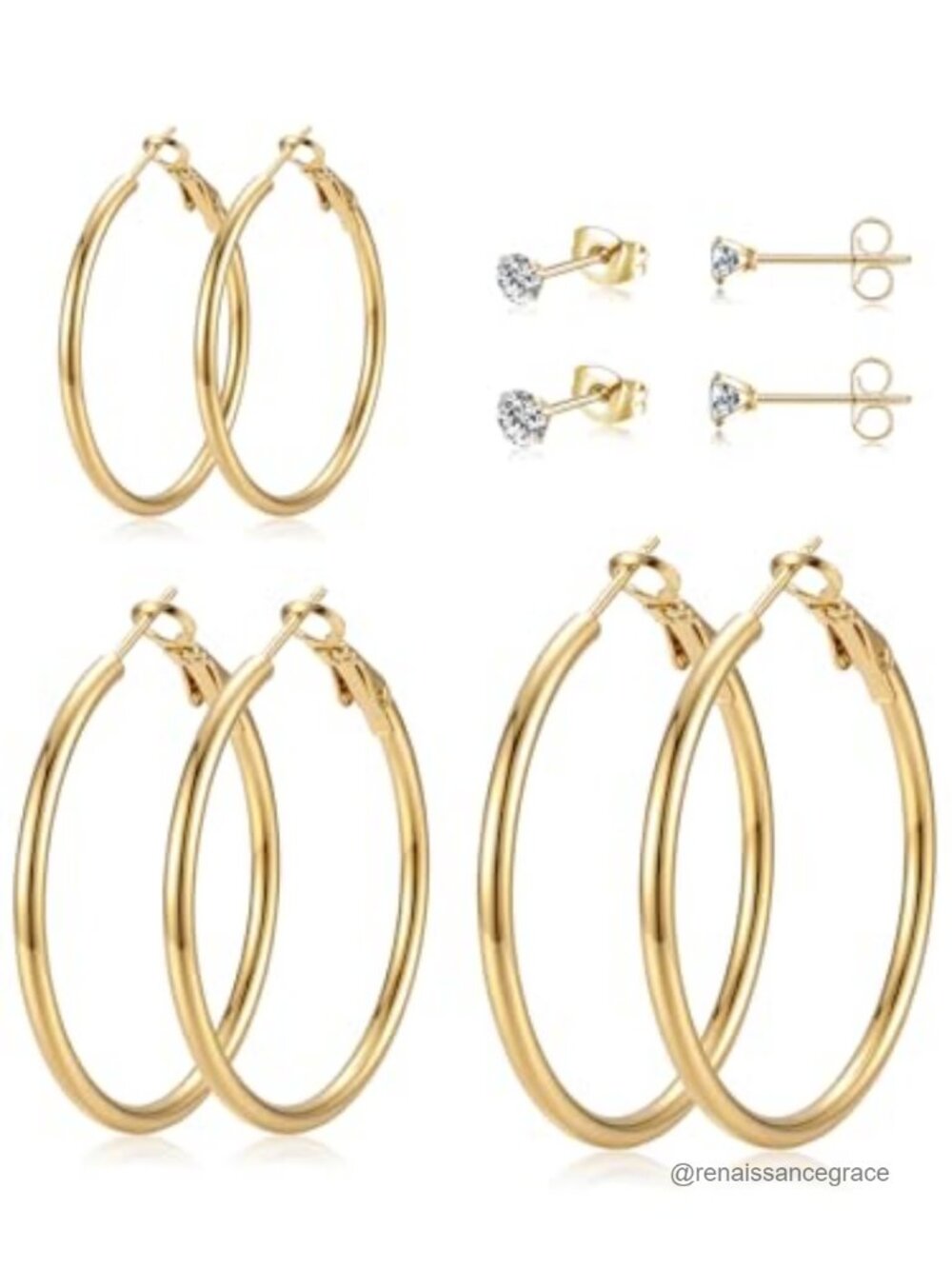 14K Gold Plated Stud Hoop Earrings Set for Women Hypoallergenic Lightweight